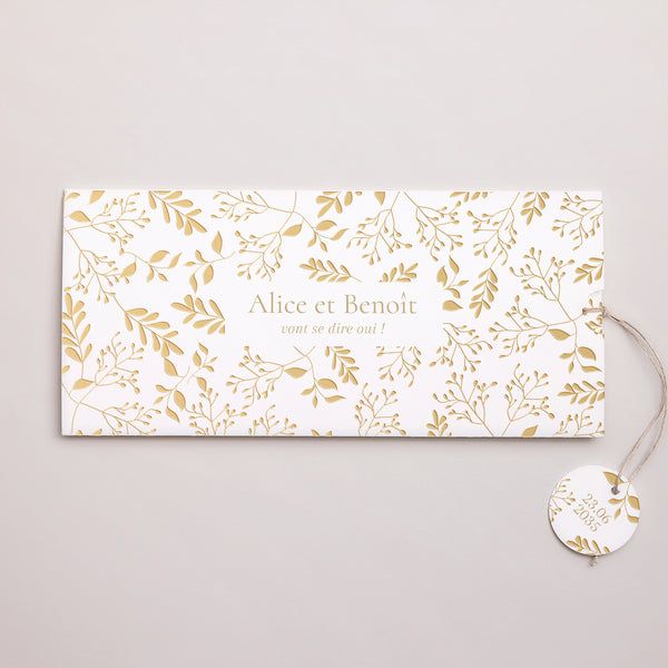 Faire-part Mariage Pochette 2 cartes, étiquette Aurora Botanica photo