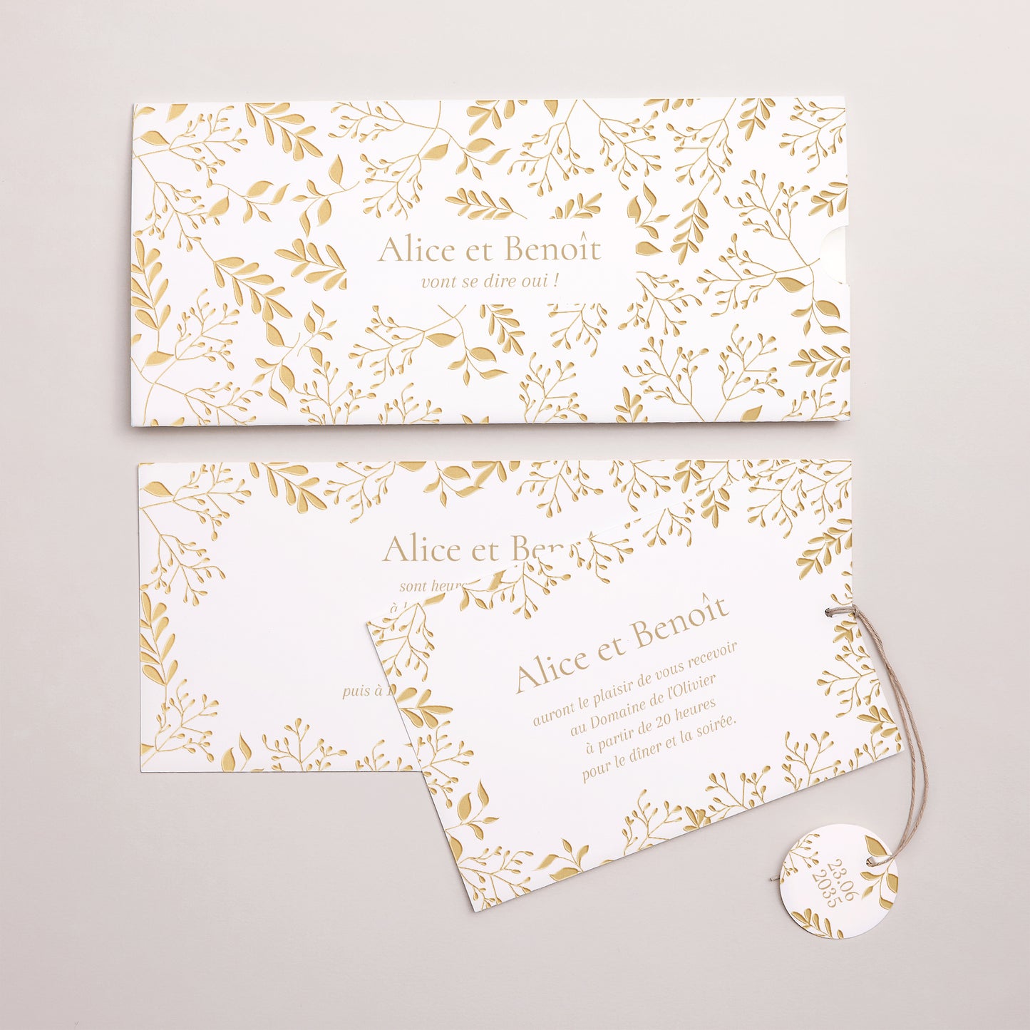 Faire-part Mariage Pochette 2 cartes, étiquette Aurora Botanica photo N° 3