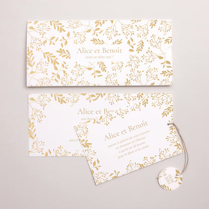 Faire-part Mariage Pochette 2 cartes, étiquette Aurora Botanica photo N° 3