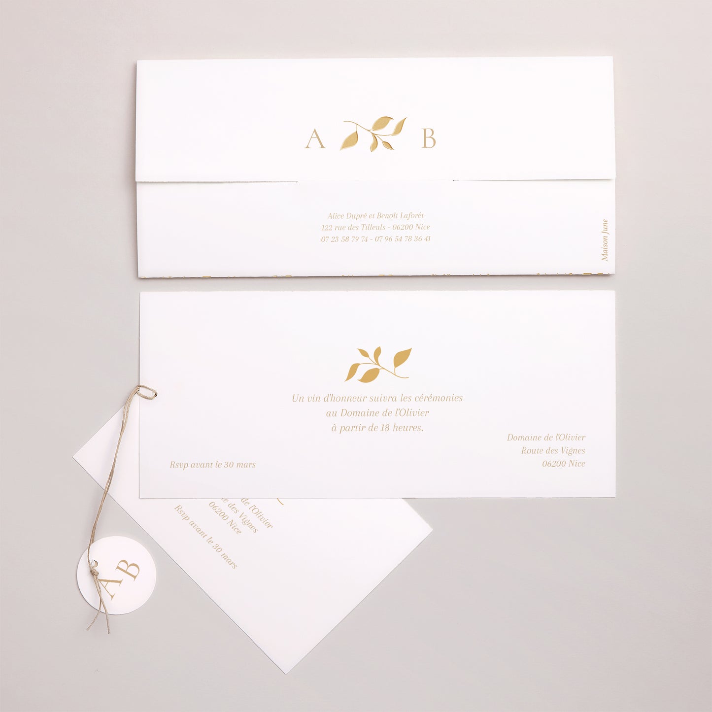 Faire-part Mariage Pochette 2 cartes, étiquette Aurora Botanica photo N° 4
