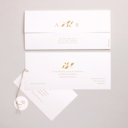 Faire-part Mariage Pochette 2 cartes, étiquette Aurora Botanica photo N° 4