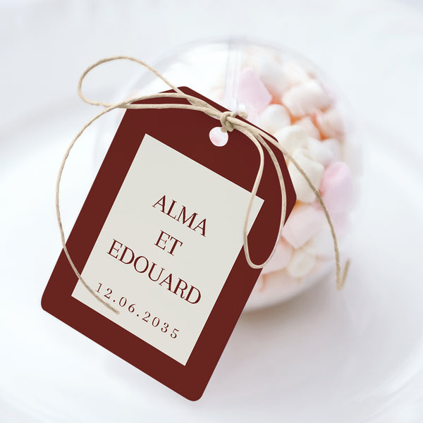 Boîte à dragées Mariage boule avec étiquette fanion Old Money photo
