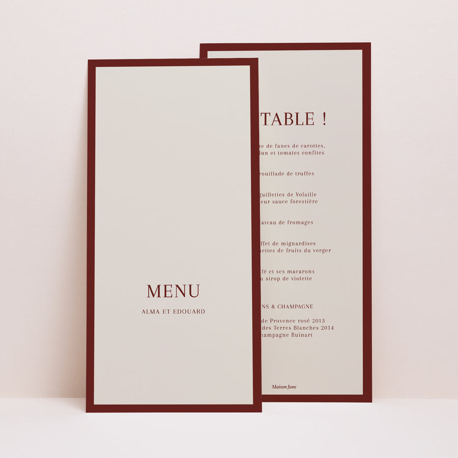 Menu Mariage Panoramique portrait Old Money photo
