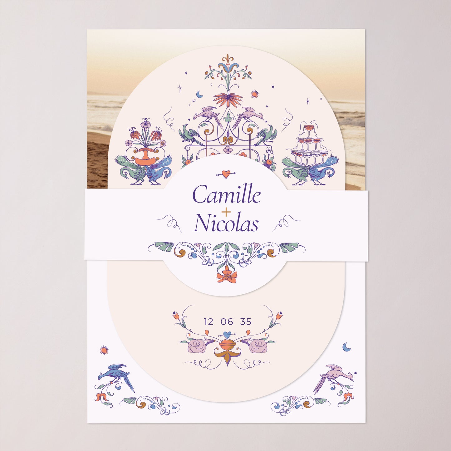 Faire-part Mariage bandeau, 2 cartes Décorum Amoureux photo N° 1