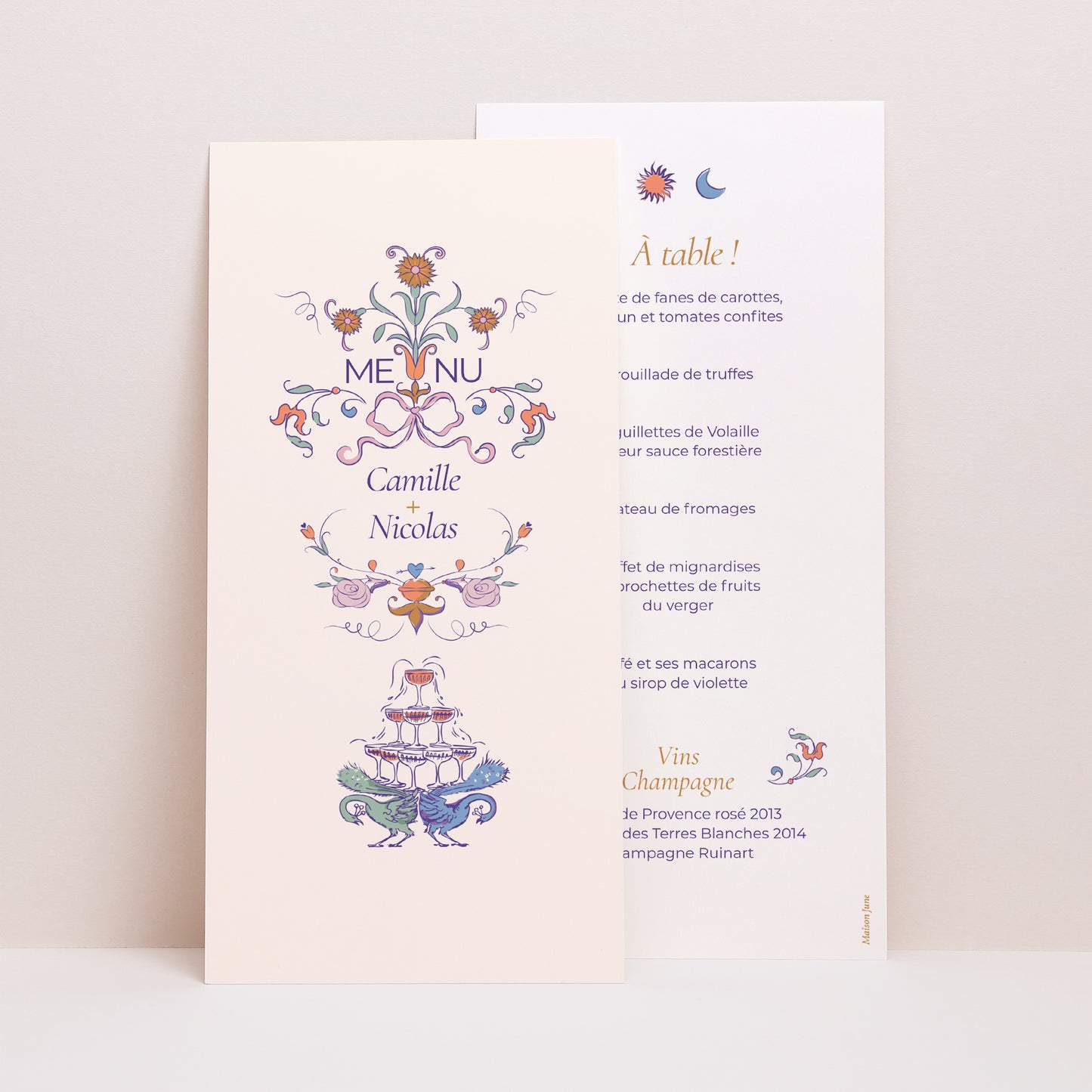 Menu Mariage Panoramique portrait Décorum Amoureux photo N° 1