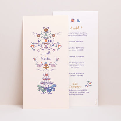 Menu Mariage Panoramique portrait Décorum Amoureux photo N° 1