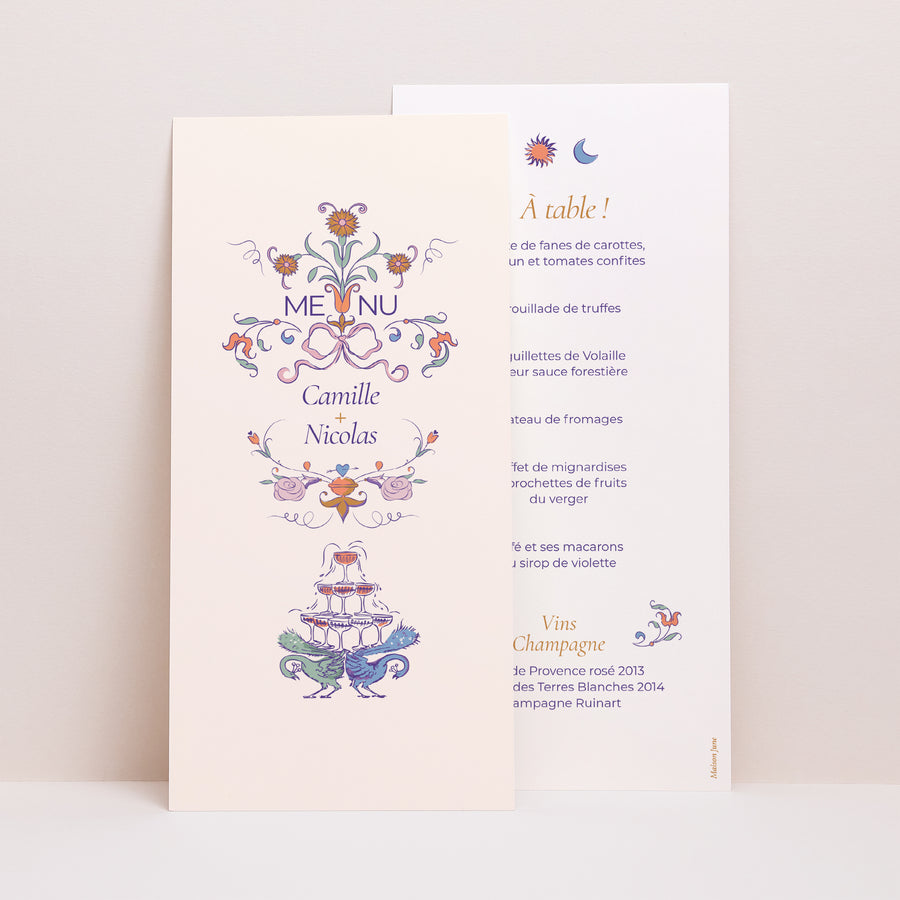 Menu Mariage Panoramique portrait Décorum Amoureux photo