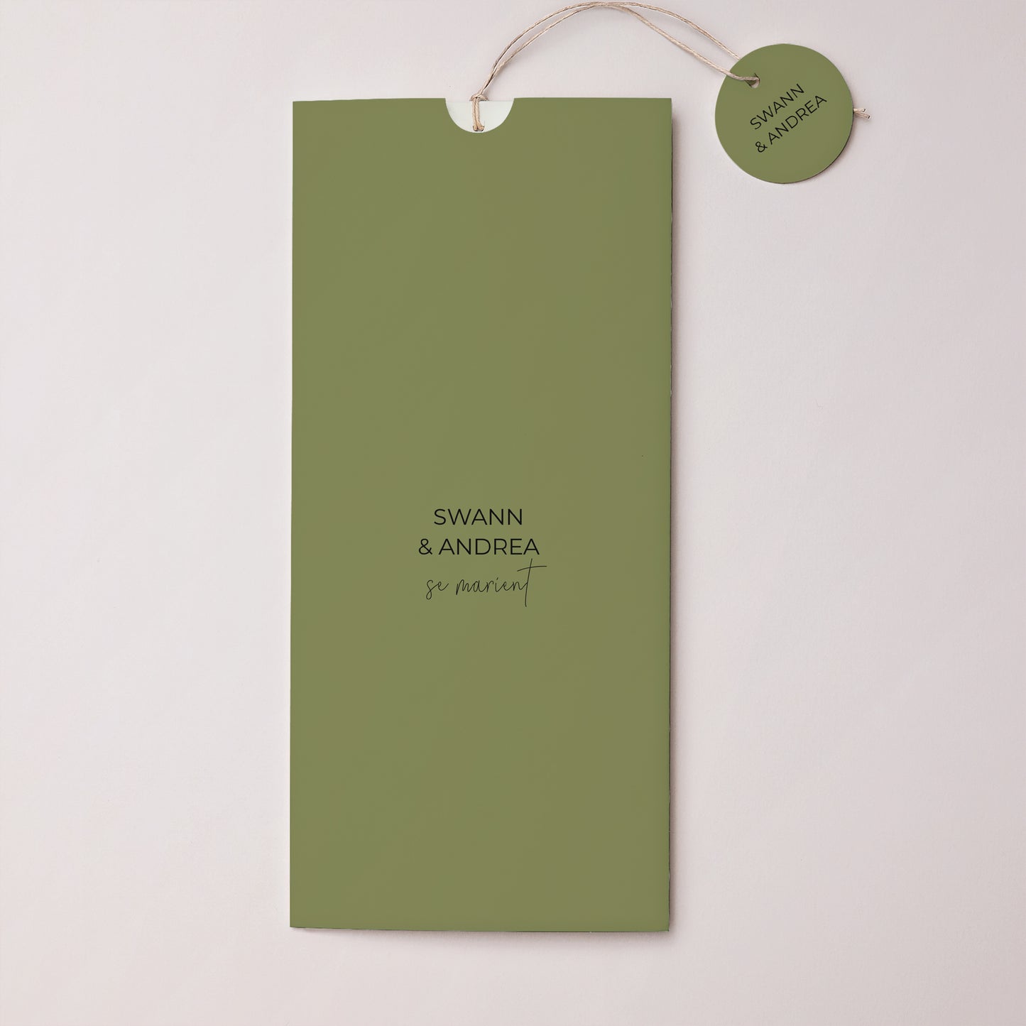 Faire-part Mariage Pochette portrait 2 cartes, étiquette All Green photo N° 1