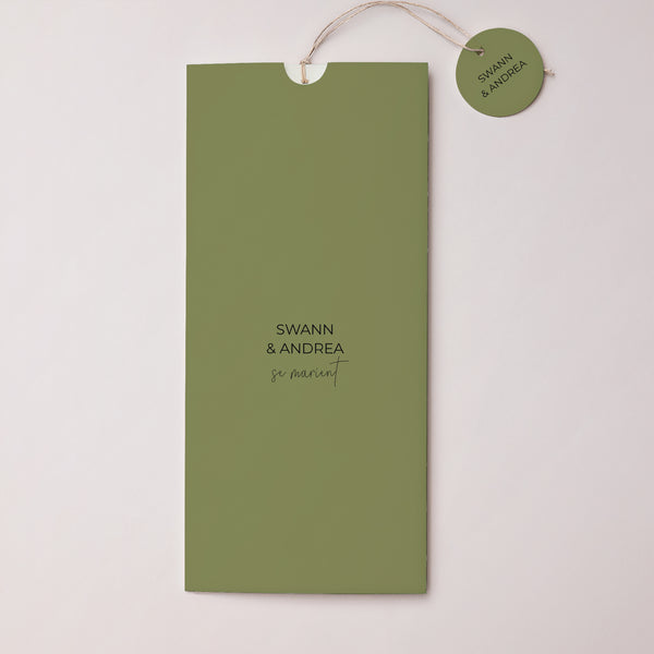 Faire-part Mariage Pochette portrait 2 cartes, étiquette All Green photo