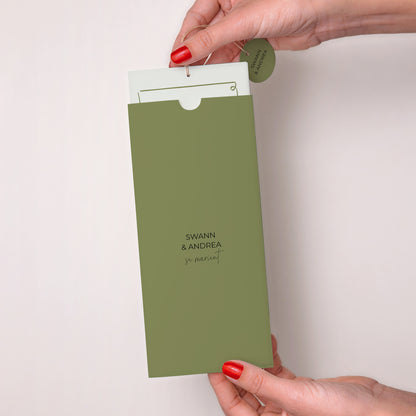 Faire-part Mariage Pochette portrait 2 cartes, étiquette All Green photo N° 2