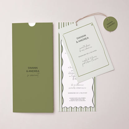 Faire-part Mariage Pochette portrait 2 cartes, étiquette All Green photo N° 3