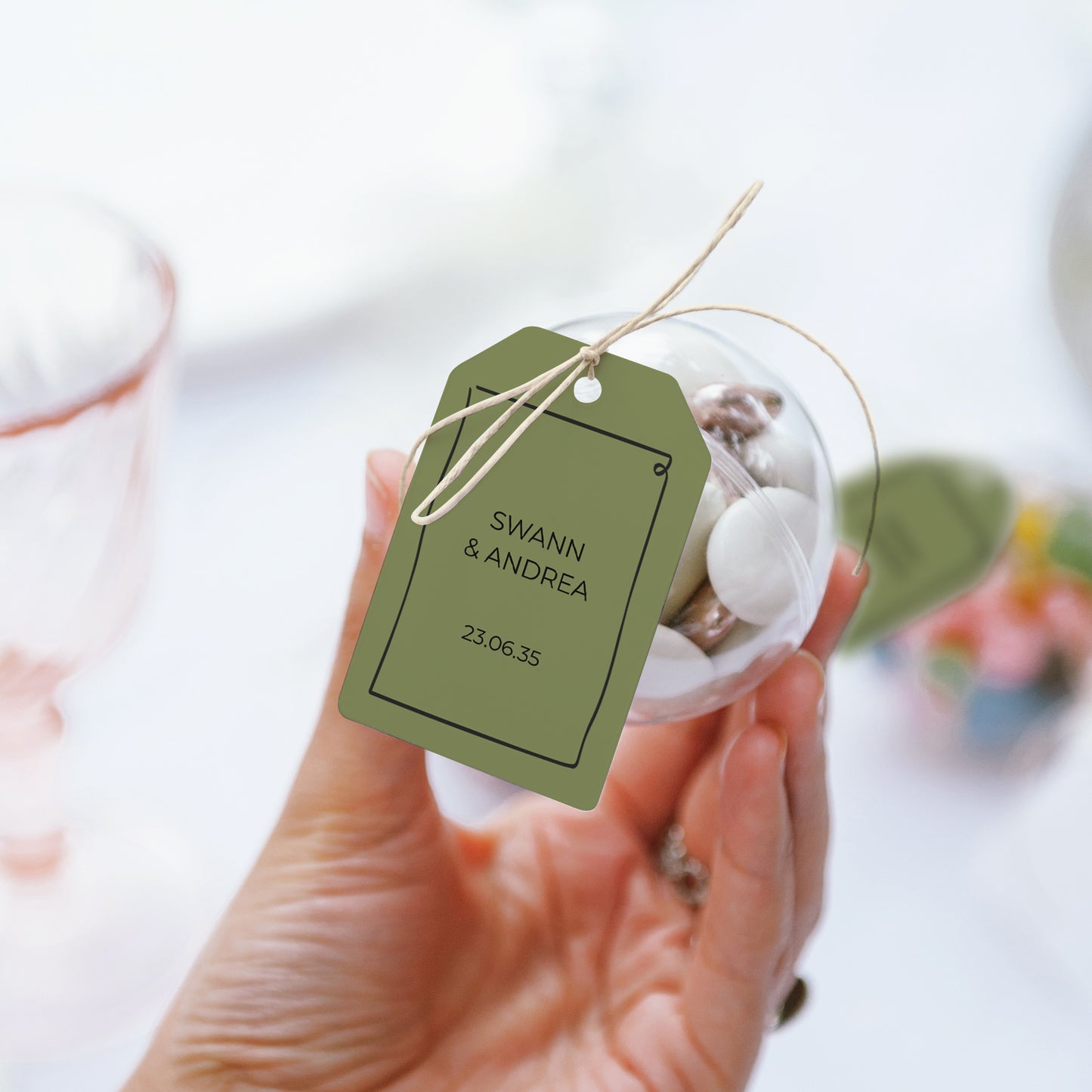 Boîte à dragées Mariage boule avec étiquette fanion All Green photo N° 3