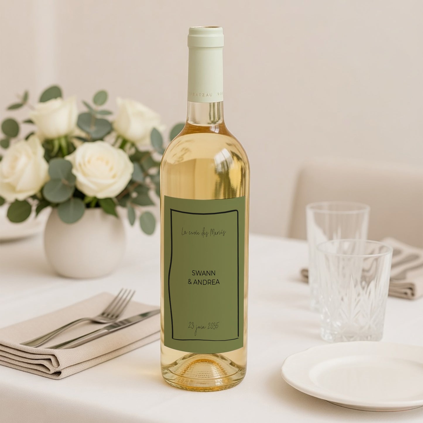 Etiquette bouteille Mariage Portrait All Green photo N° 2