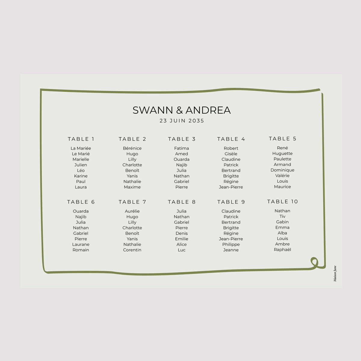 Plan de table Mariage Paysage 90 x 60 cm All Green photo N° 2