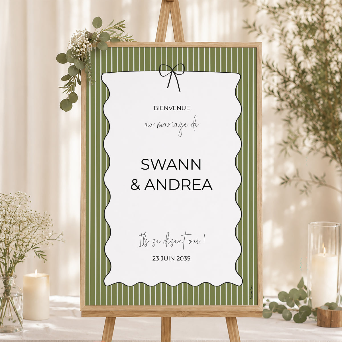 Panneau bienvenue Mariage Portrait 60 x 90 cm All Green photo N° 1