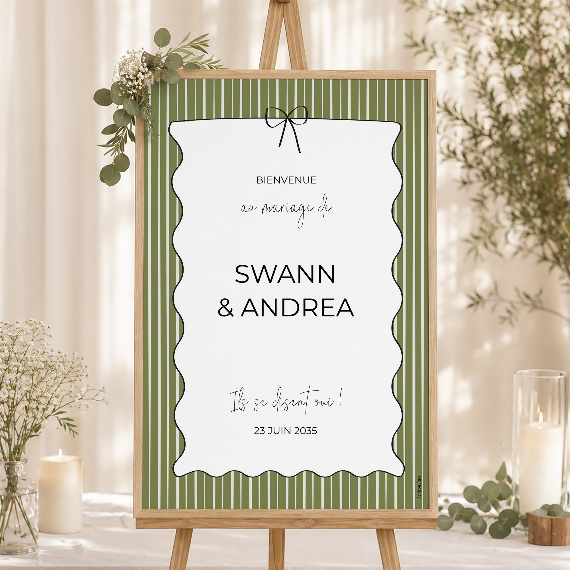 Panneau bienvenue Mariage Portrait 60 x 90 cm All Green photo N° 1