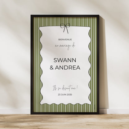 Panneau bienvenue Mariage Portrait 60 x 90 cm All Green photo N° 1