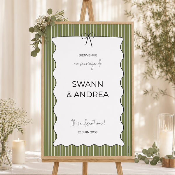 Panneau bienvenue Mariage Portrait 60 x 90 cm All Green photo