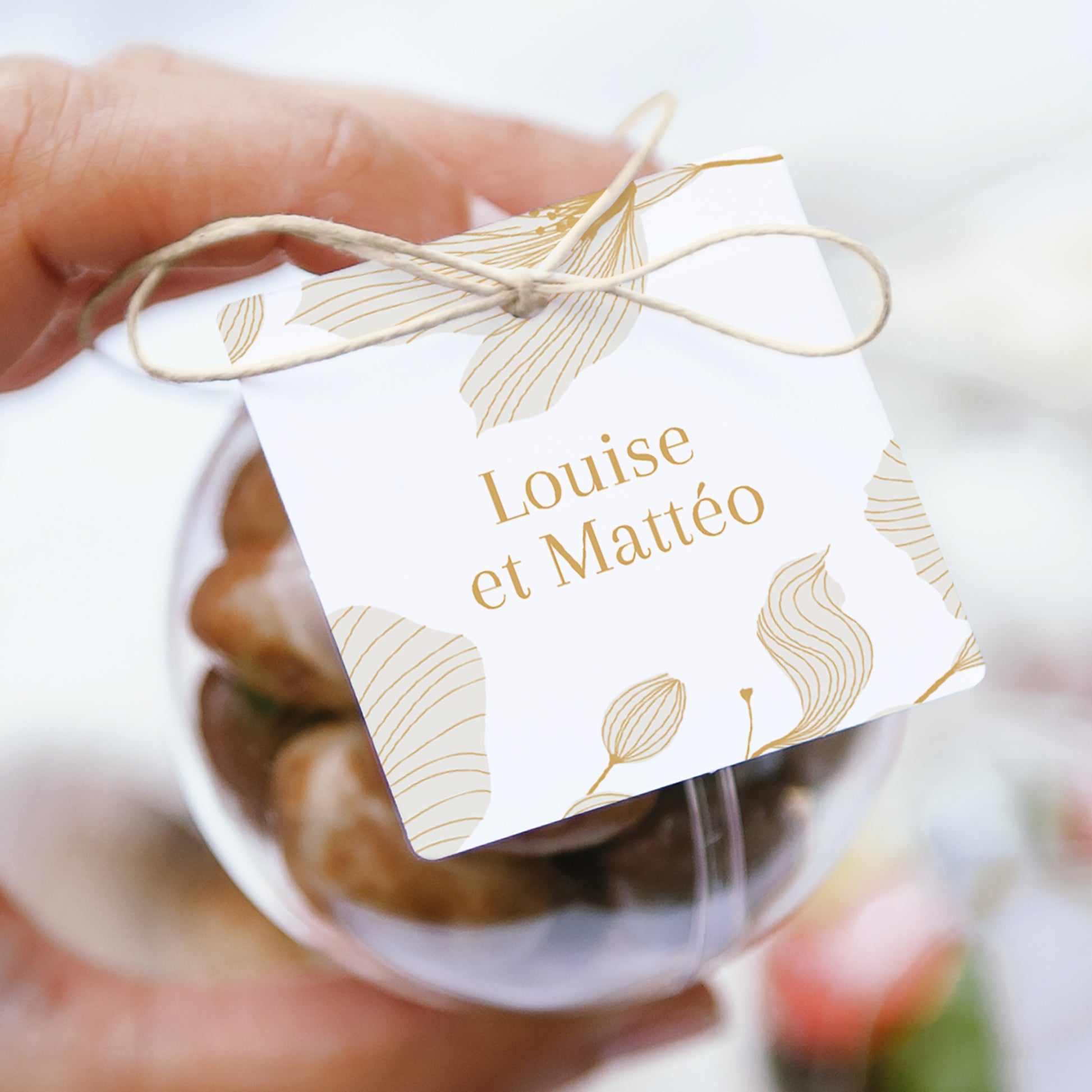 Boîte à dragées Mariage boule avec étiquette carrée Linéa d’Or photo N° 1