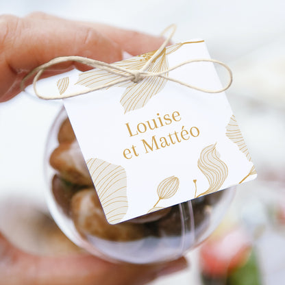 Boîte à dragées Mariage boule avec étiquette carrée Linéa d’Or photo N° 1