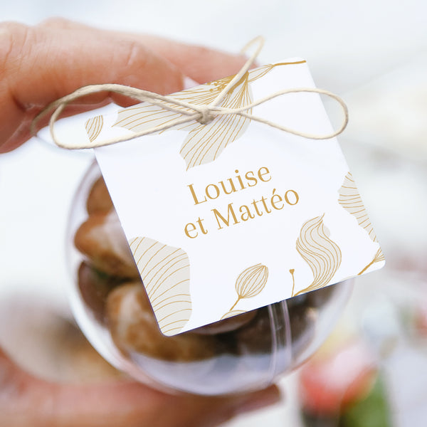 Boîte à dragées Mariage boule avec étiquette carrée Linéa d’Or photo