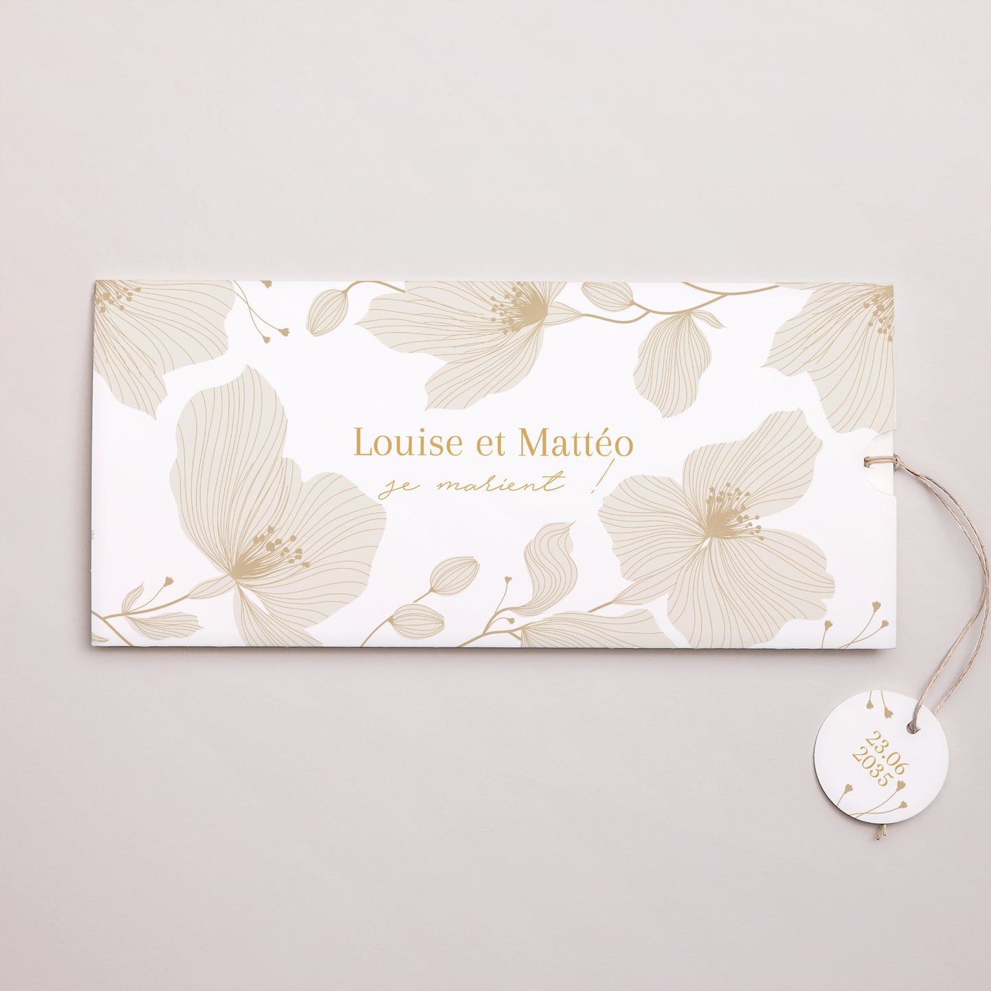 Faire-part Mariage Pochette 2 cartes, étiquette Linéa d’Or photo N° 1