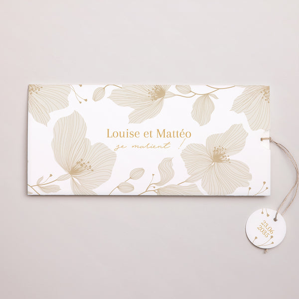 Faire-part Mariage Pochette 2 cartes, étiquette Linéa d’Or photo