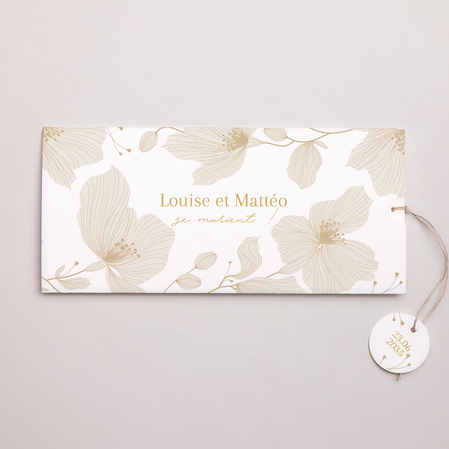 Faire-part Mariage Pochette 2 cartes, étiquette Linéa d’Or photo