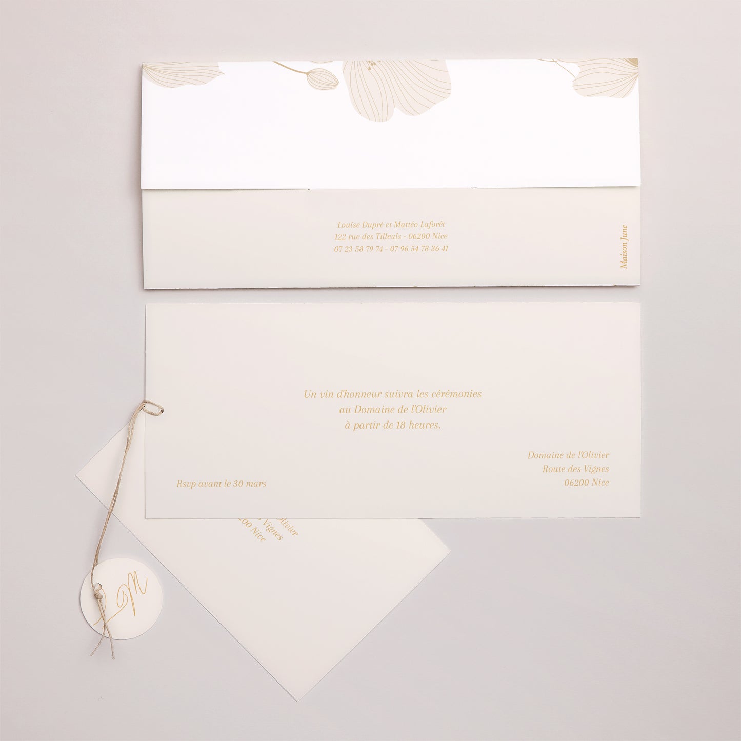 Faire-part Mariage Pochette 2 cartes, étiquette Linéa d’Or photo N° 4