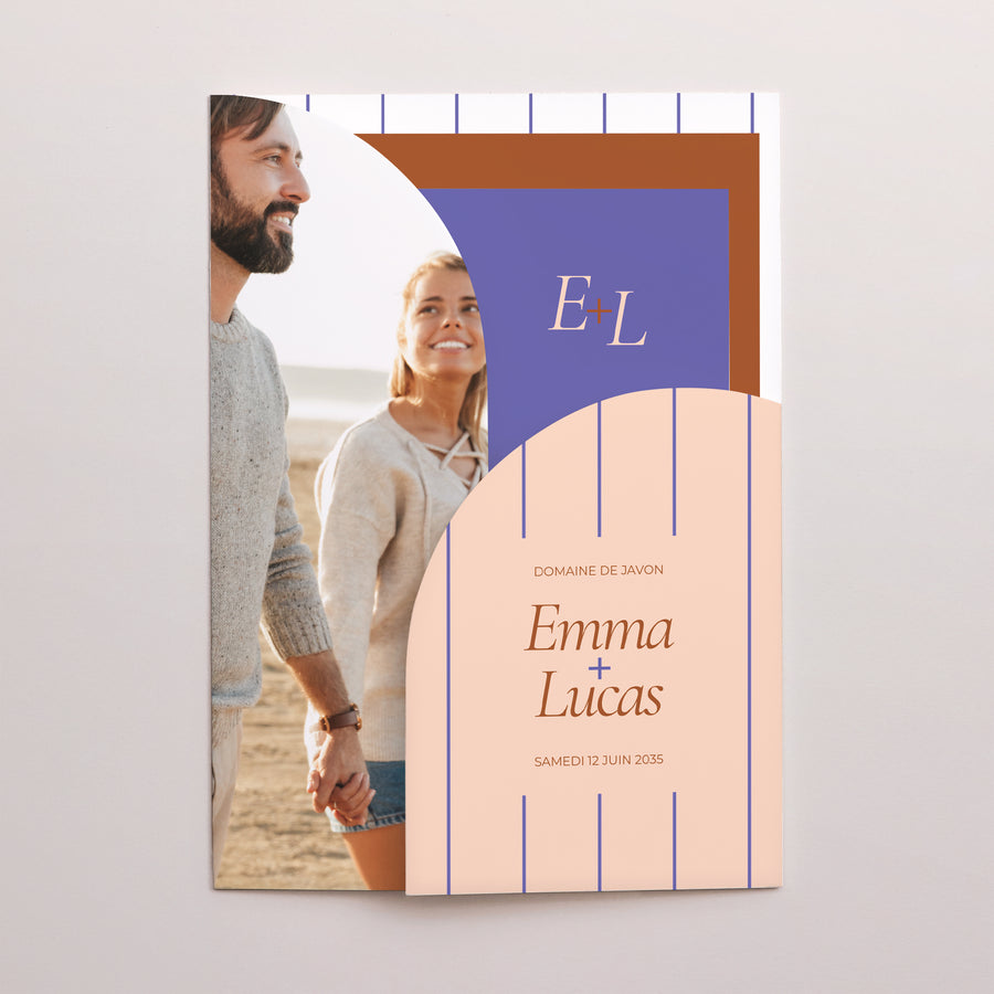 Faire-part Mariage Pochette 2 cartes Linea Minima photo