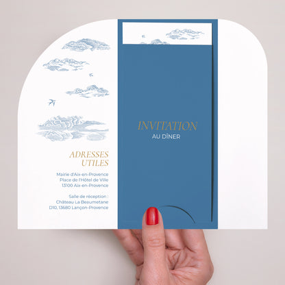 Faire-part Mariage Pochette, 2 cartes, étiquette ronde Les jardins bleus photo N° 2