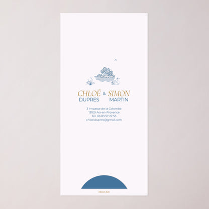 Faire-part Mariage Pochette, 2 cartes, étiquette ronde Les jardins bleus photo N° 4