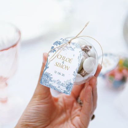 Boîte à dragées Mariage boule avec étiquette fanion Les jardins bleus photo N° 3