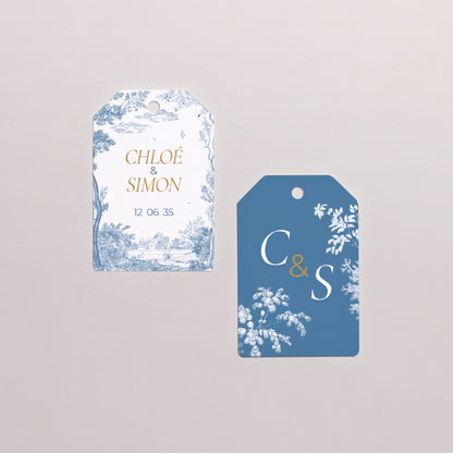 Boîte à dragées Mariage boule avec étiquette fanion Les jardins bleus photo N° 4