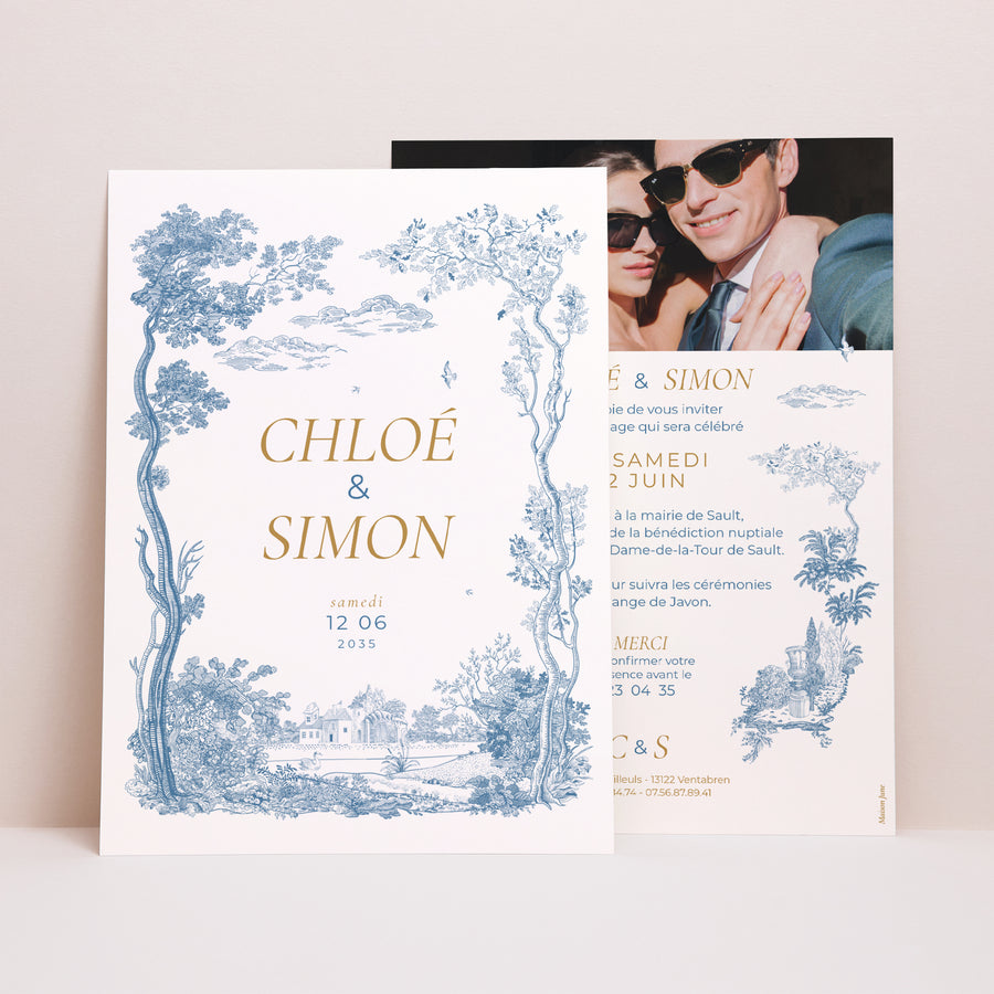 Faire-part Mariage Grand format rectangle Les jardins bleus photo
