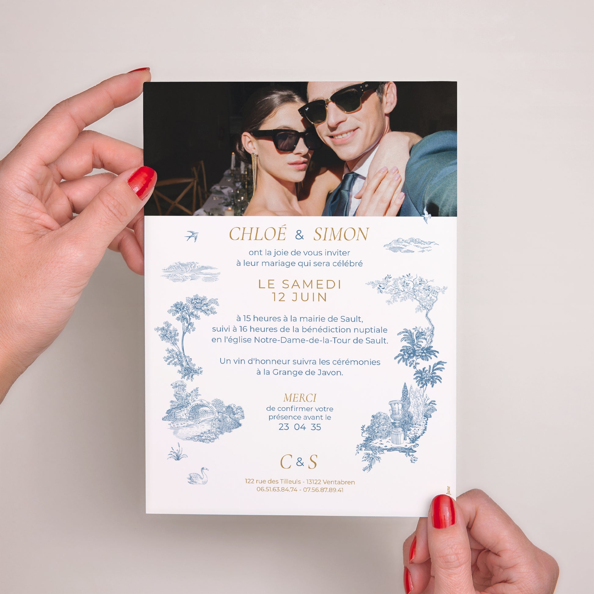 Faire-part Mariage Grand format rectangle Les jardins bleus photo N° 3