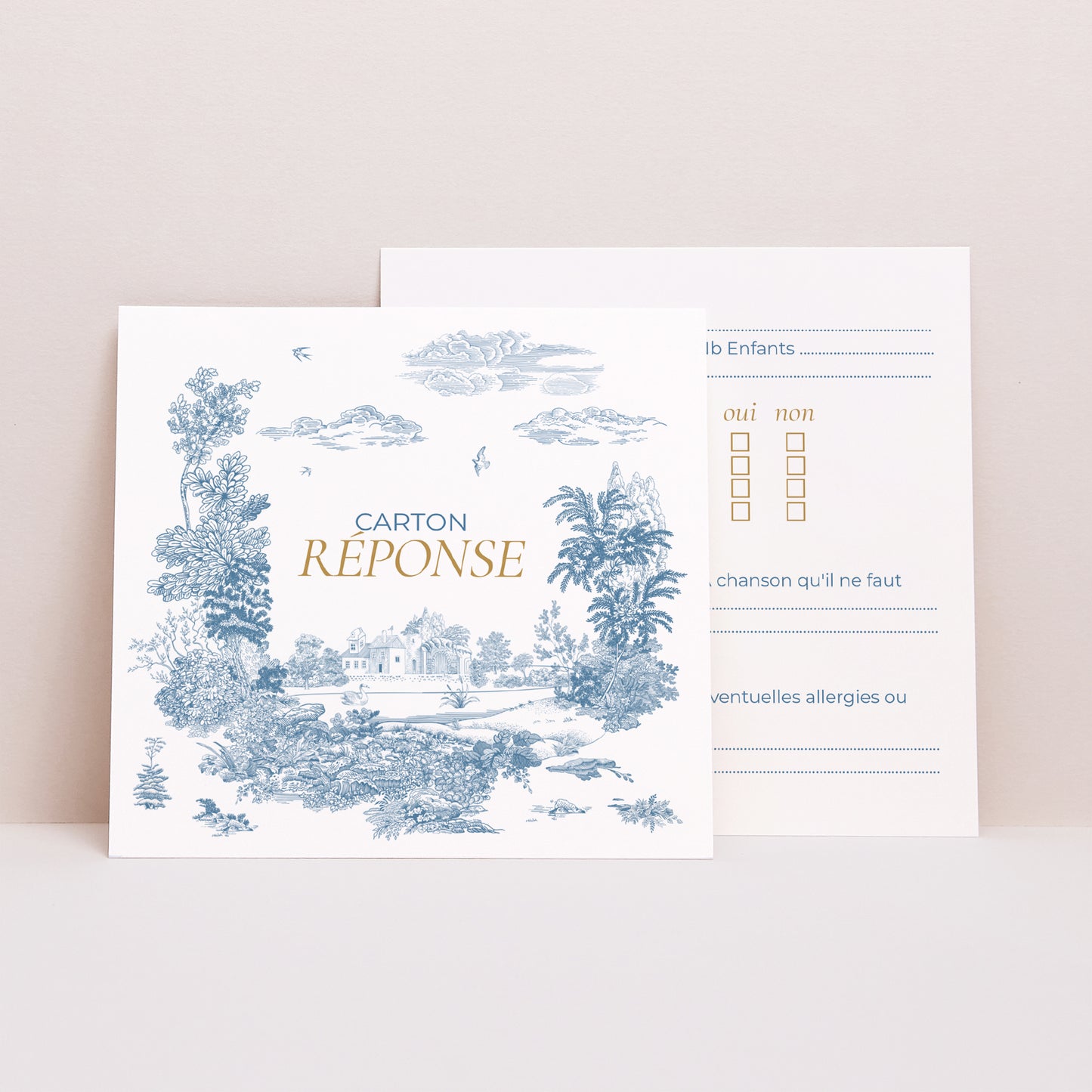 Carton réponse Mariage Carré Les jardins bleus photo N° 1