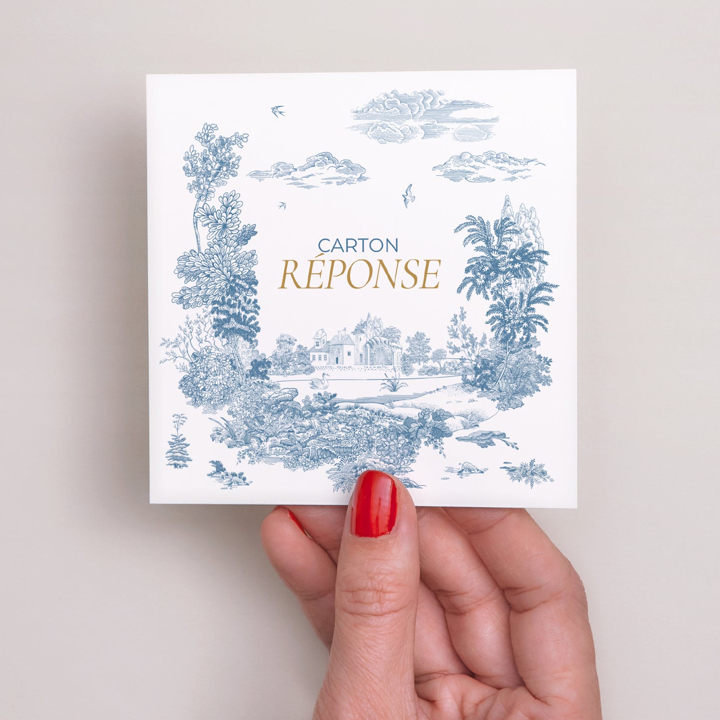 Carton réponse Mariage Carré Les jardins bleus photo N° 2