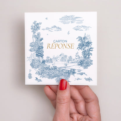 Carton réponse Mariage Carré Les jardins bleus photo N° 2