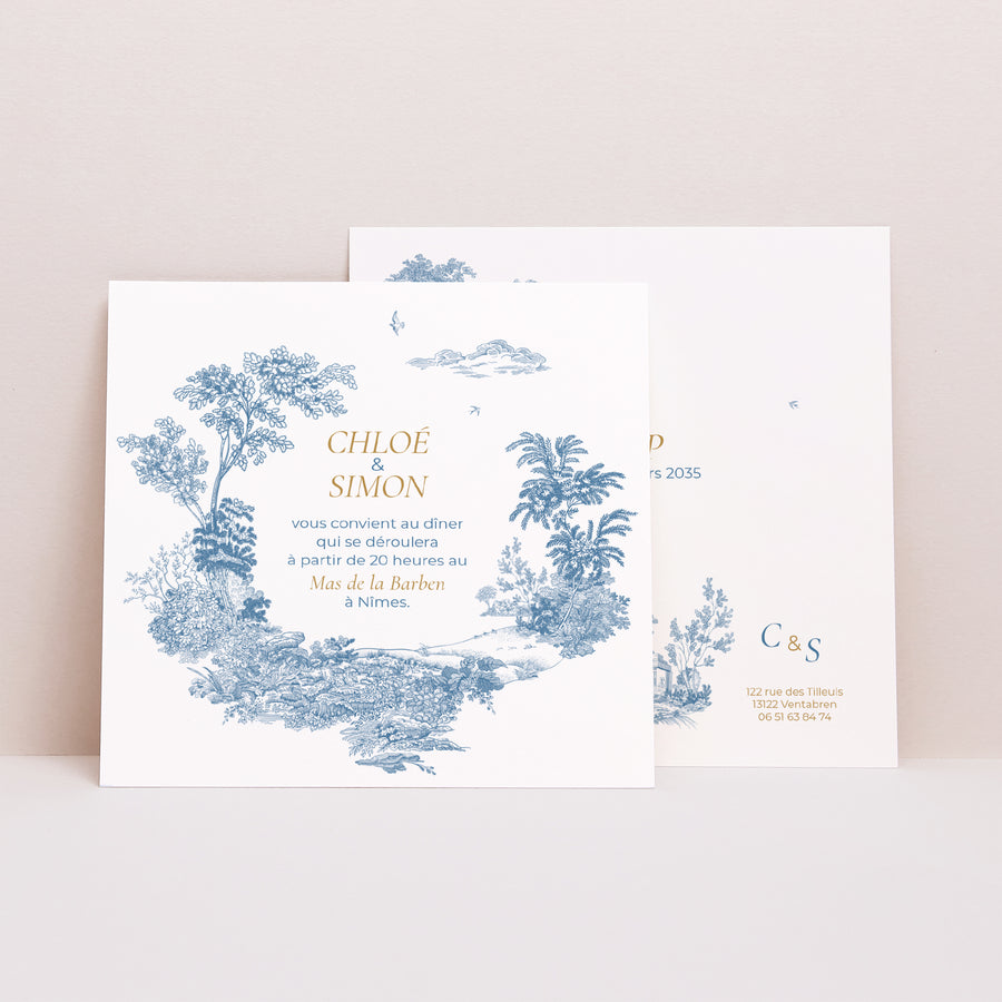 Invitations Mariage Carré Les jardins bleus photo
