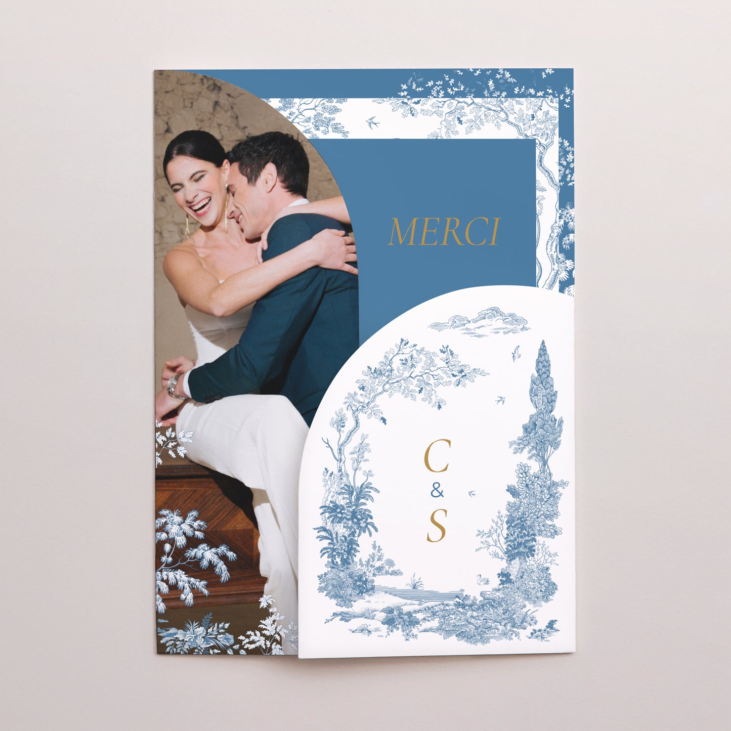 Remerciements Mariage Pochette 2 cartes Les jardins bleus photo N° 1