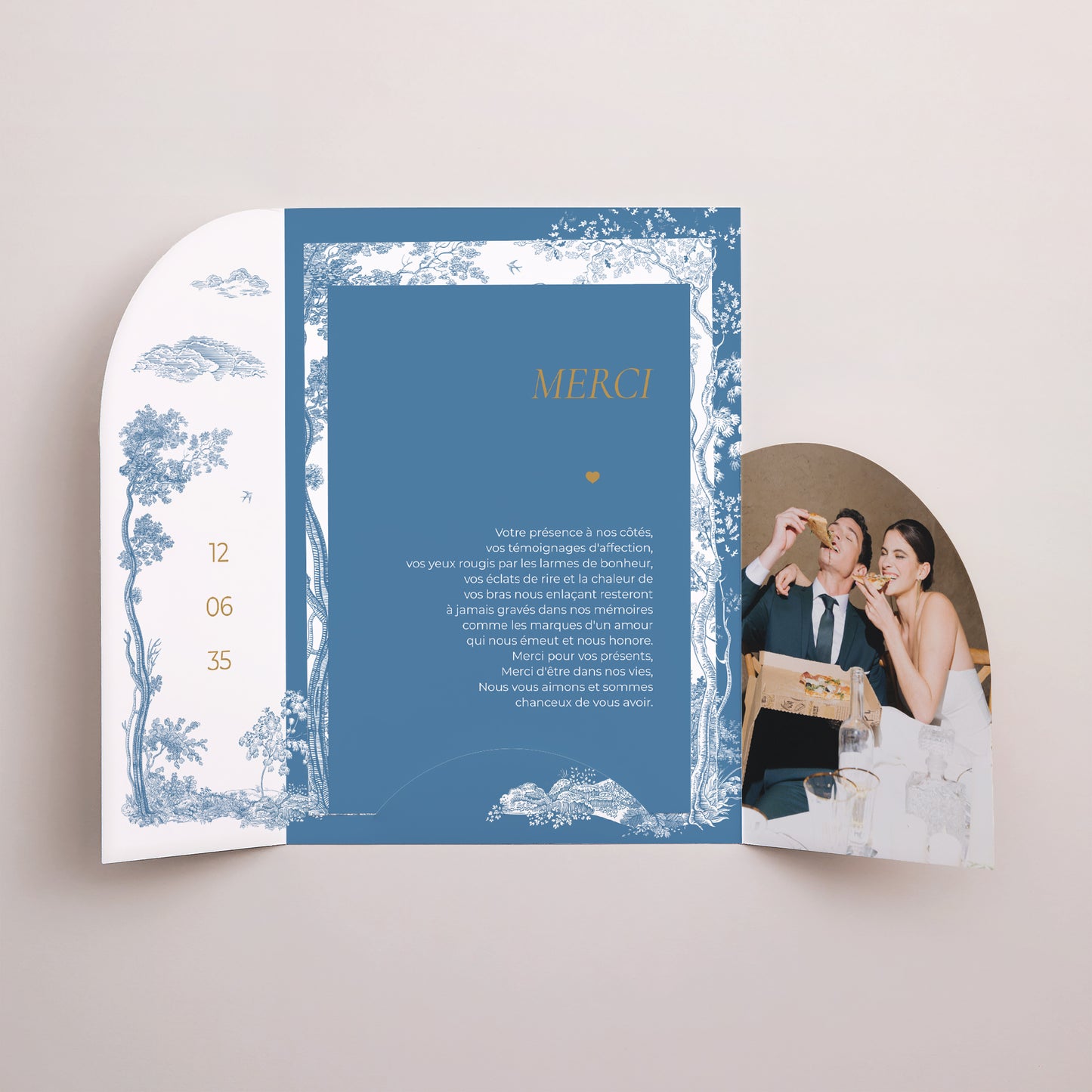 Remerciements Mariage Pochette 2 cartes Les jardins bleus photo N° 3