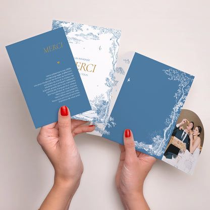 Remerciements Mariage Pochette 2 cartes Les jardins bleus photo N° 4