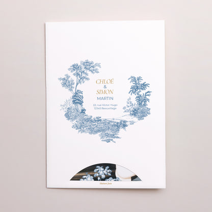 Remerciements Mariage Pochette 2 cartes Les jardins bleus photo N° 5