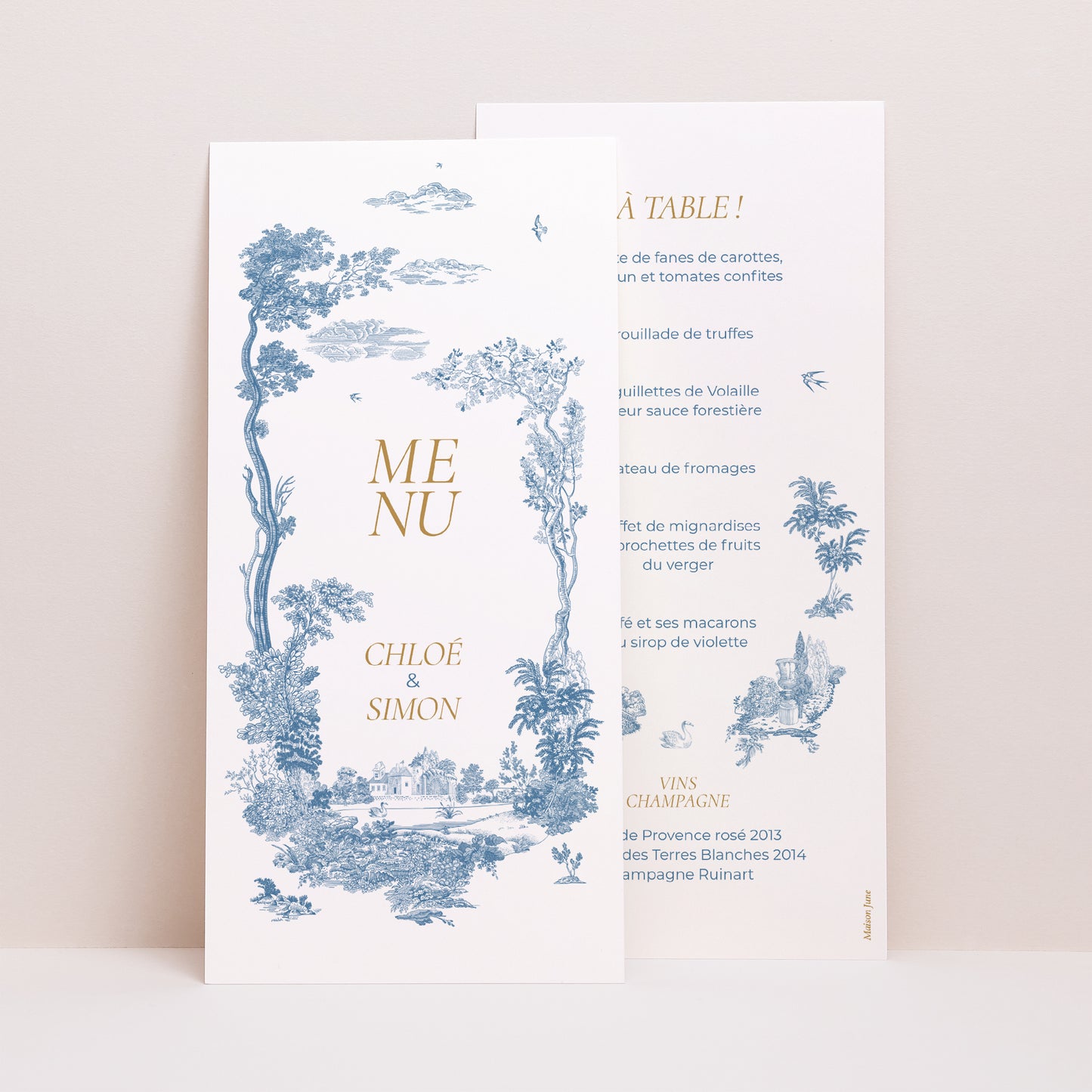 Menu Mariage Panoramique portrait Les jardins bleus photo N° 1