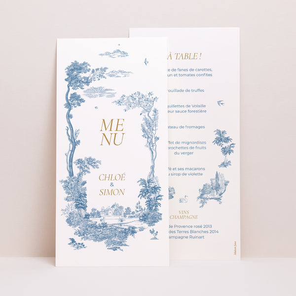 Menu Mariage Panoramique portrait Les Jardins Bleus photo