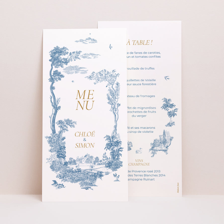Menu Mariage Panoramique portrait Les jardins bleus photo