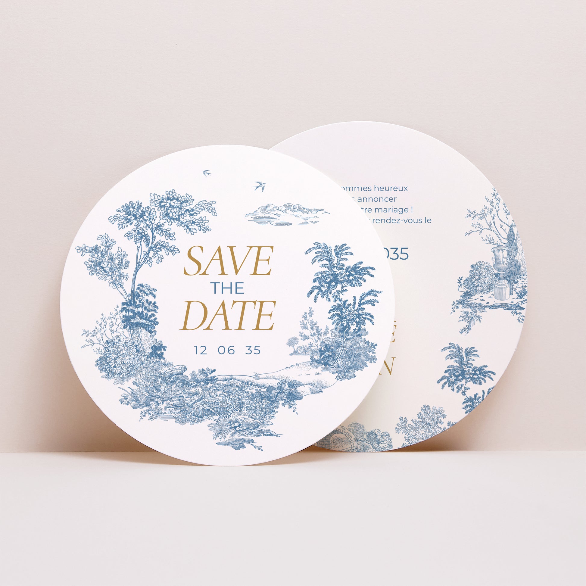 Save the date Mariage Rond Les jardins bleus photo N° 1