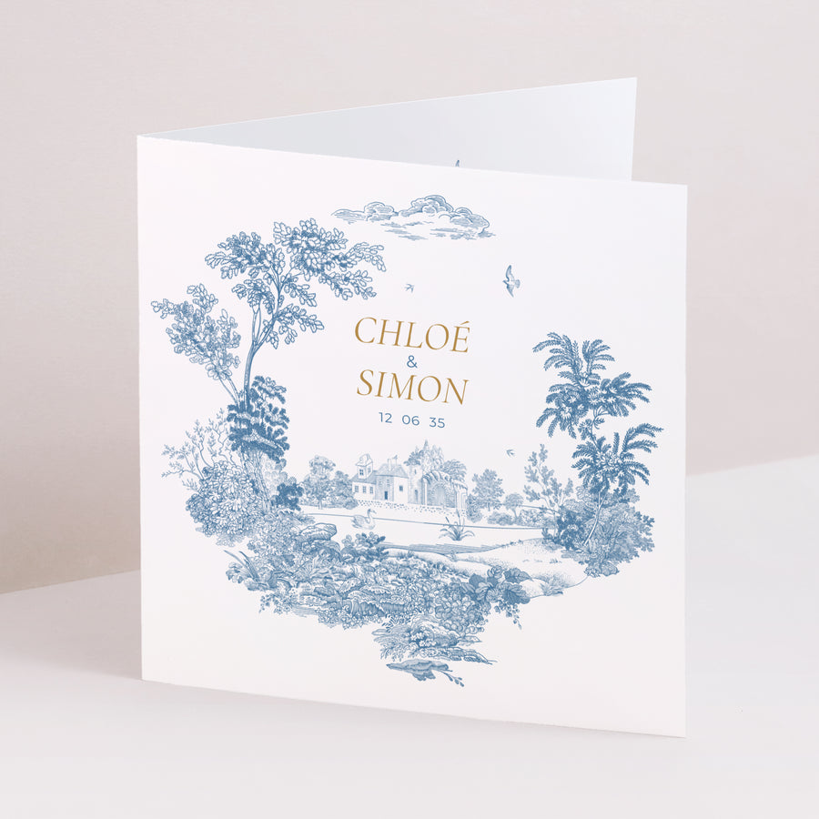 Faire-part Mariage Carré double volet Les jardins bleus photo