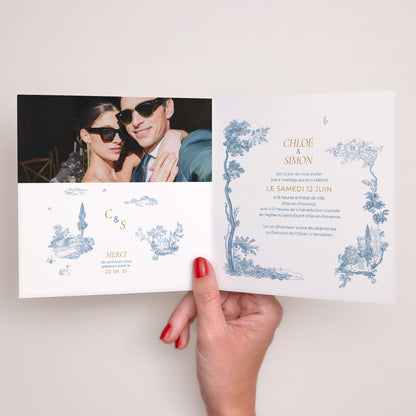 Faire-part Mariage Carré double volet Les jardins bleus photo N° 2